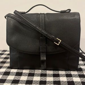 Kate Spade 100% Goat Leather Black Crossbody Satchel Purse Bag Gold Hardware